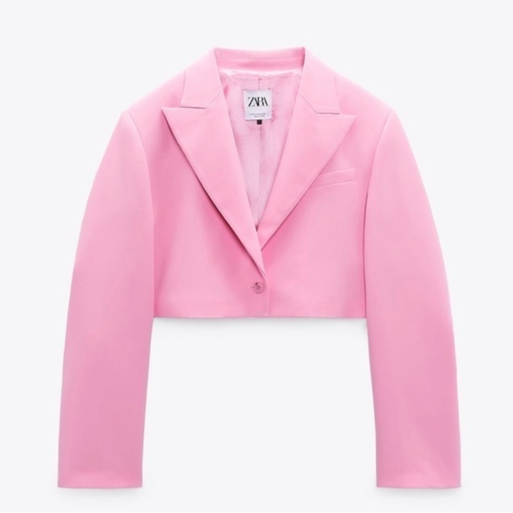 ZARA Linen Blend Cropped Blazer pink - Small